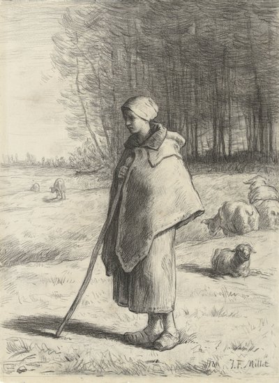Pastora, apoyada en un palo de Jean Francois Millet