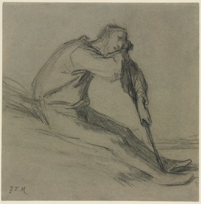 Campesina sentada descansando sobre una azada de Jean Francois Millet