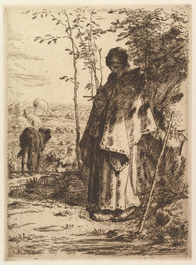 Pastora tejiendo de Jean Francois Millet