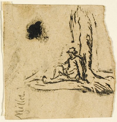 Bocetos, fragmento: Campesino sentado al pie de un árbol de Jean Francois Millet
