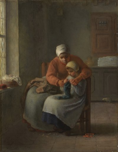 La lección de tejido, c.1860 de Jean Francois Millet