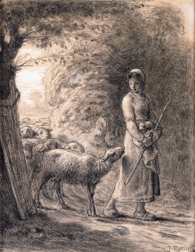 El cordero recién nacido, c.1860 de Jean Francois Millet