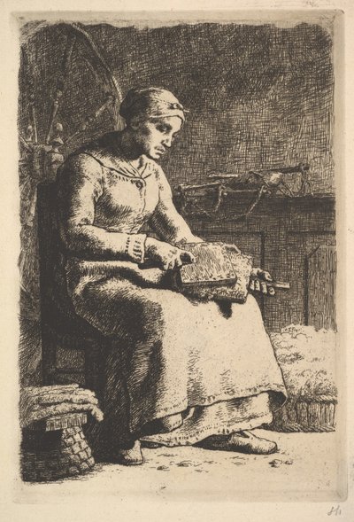 La cardadora de lana, 1834-75 de Jean Francois Millet