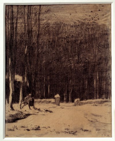 La entrada al bosque de Barbizon, efecto de nieve. Dibujo a lápiz negro por Jean Francois Millet (1814-1875) París. Museo de Orsay de Jean Francois Millet