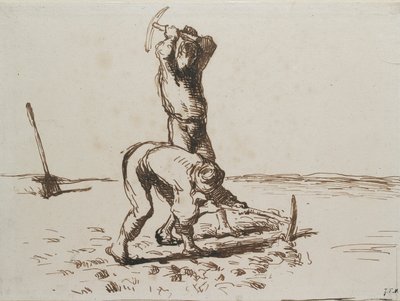 Dos campesinos cavando con picos, c. 1844-1846 de Jean Francois Millet