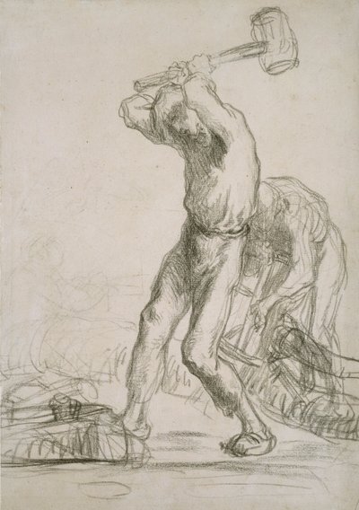 Dos campesinos aserrando y partiendo madera, c1850-1851 de Jean Francois Millet