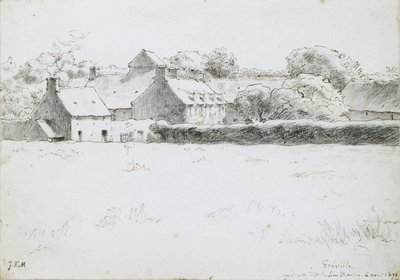 Vista de edificios agrícolas a través de un campo (1871) de Jean Francois Millet