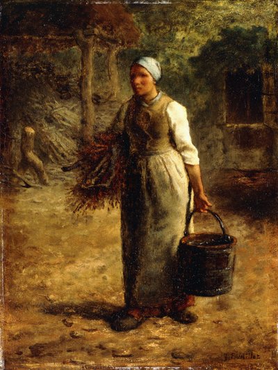 Mujer llevando leña y un cubo, c.1858-60 de Jean Francois Millet