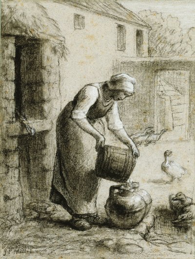 Mujer vertiendo agua en latas de leche de Jean Francois Millet