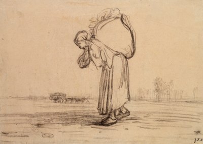 Mujer llevando un saco en la espalda, c. 1851-1855 de Jean Francois Millet