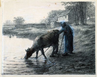Mujer llevando su vaca al agua de Jean Francois Millet