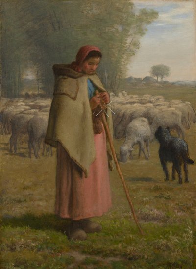 Joven niña cuidando sus ovejas, c.1860-?62 de Jean Francois Millet