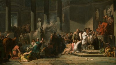 Niñas atenienses echando a suertes qué siete de ellas serán enviadas a Creta para ser sacrificadas al Minotauro (óleo sobre lienzo) de Jean François Pierre Peyron