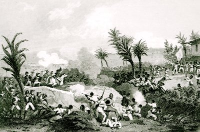 Revuelta negra en Santo Domingo, 16 de septiembre de 1802, de "Histoire Universelle du XIXe siècle", después de Martinet de Jean Francois Pourvoyeur