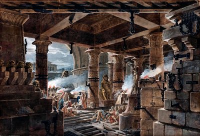 Fantasía arquitectónica - vista interior de un templo egipcio de Jean Francois Thomas de Thomon de Jean François Thomas de Thomon