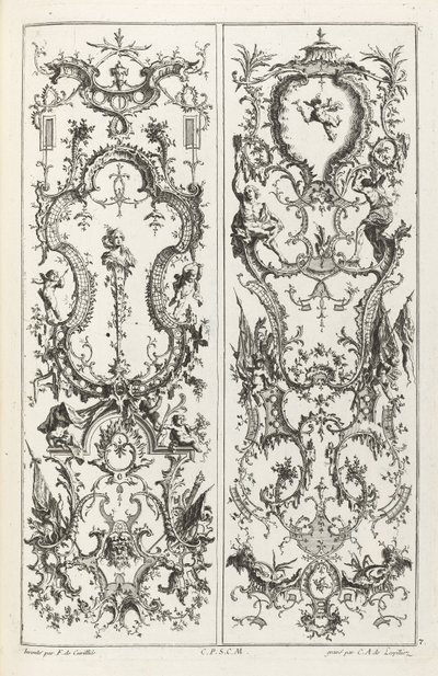 Dos paneles con diseños grotescos de Jean François Cuvilliés