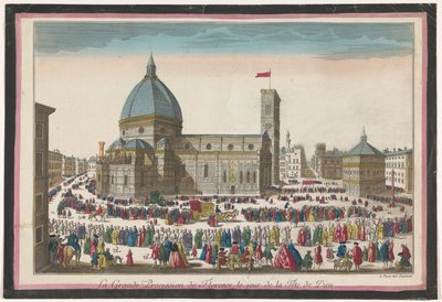 Vista del Duomo de Florencia con una procesión en Corpus Christi La grande procession de Florence, le jour de la fête de Dieu (título sobre el objeto) de Jean François Daumont