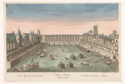 Vista del Puente del Cambio sobre el río Sena en París
84e. Vista óptica del Puente del Cambio en París (título en el objeto) de Jean François Daumont