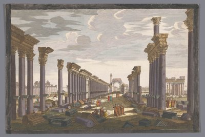 Vista del arco en ruinas de la columnata de Palmira, visto desde el lado oeste
12e. Vue d