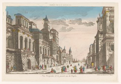 Vista de una calle hacia el mar en Nápoles La grande rue de Naples (título sobre objeto) de Jean François Daumont