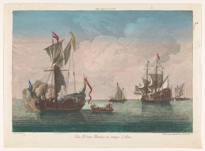 Seascape con barcos y barcos en un mar en calma Marine and temps calme (título sobre objeto) de Jean François Daumont