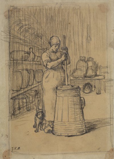 Estudio para Mujer Batiendo Mantequilla de Jean Francois Millet