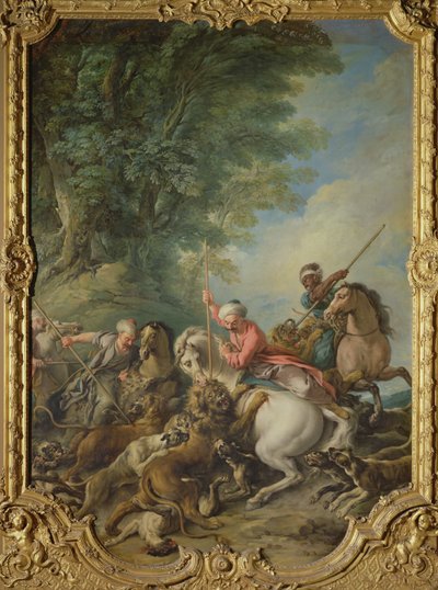 Turcos cazando leones (óleo sobre lienzo) de Jean François de Troy