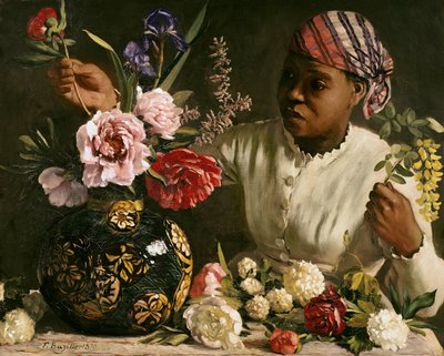 Mujer negra con peonías, 1870 de Jean Frederic Bazille