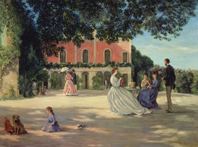Reunión familiar en la terraza en Meric de Jean Frederic Bazille