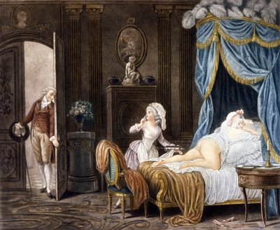 A. Schall. La criada no oficial. Grabado del siglo XVIII de Jean Frederic Schall