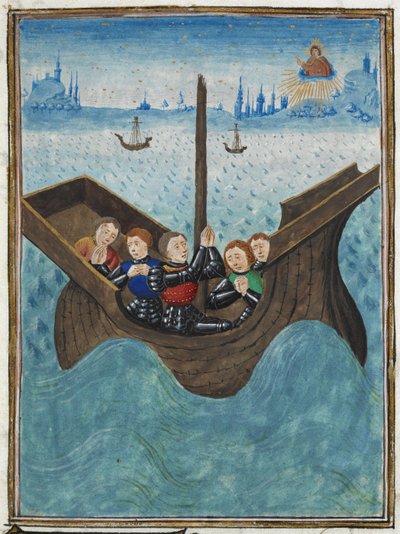 Roberto el Ermitaño regresando a Francia, Jean Froissart, miniatura de Jean Froissart