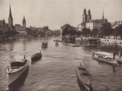 Suiza: Zúrich desde el Quaibrucke (foto en blanco y negro) de Jean Gaberell