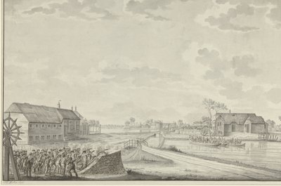 Ataque de los prusianos al mando del coronel Van Brush en el puente Duivendrecht, 1 de octubre de 1787 de Jean George Teissier (signed by artist)
