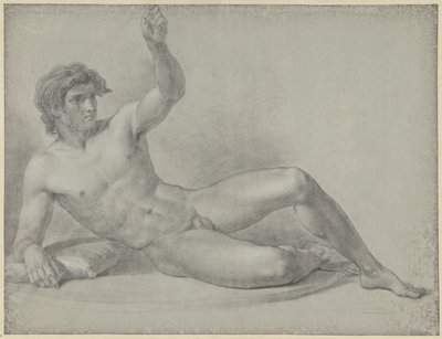 Desnudo masculino recostado, medio sentado apoyado en el brazo derecho de Jean Grandjean