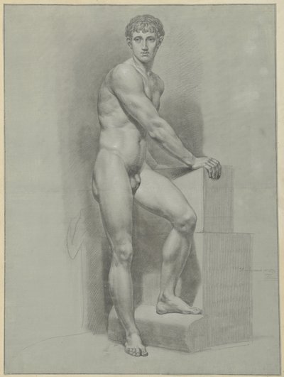Desnudo masculino de pie, con los brazos sobre un bloque de Jean Grandjean