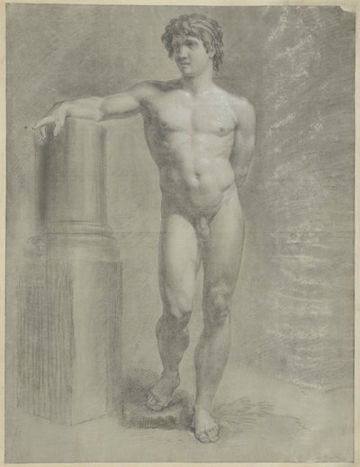 Hombre desnudo de pie, con el brazo derecho sobre una columna rota, de frente de Jean Grandjean