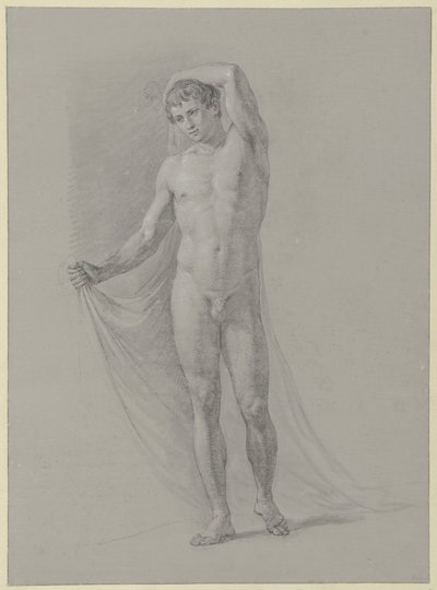 Hombre desnudo de pie, sujetando un paño a la espalda, de frente de Jean Grandjean