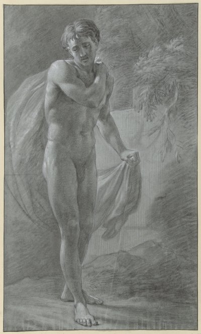 Desnudo masculino de pie con un paño, de frente de Jean Grandjean
