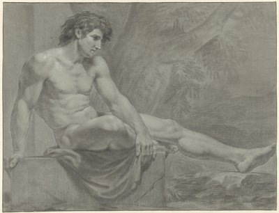Desnudo masculino sentado, mirando hacia la derecha con la pierna extendida de Jean Grandjean