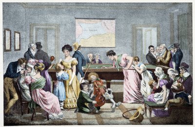 Una sala de billar en el siglo XIX: basado en una litografía de Marlet de Jean Henri (after) Marlet