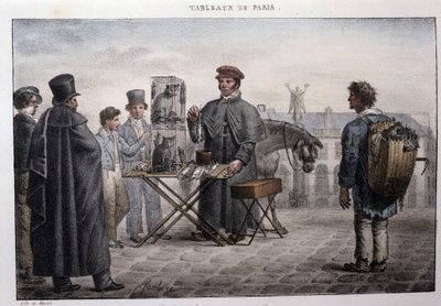 Antigua calle de oficios en París: el comerciante de muerte de ratas (camelot). Grabado de Jean Henry Marlet (1771-1847) en “Les Tableaux de Paris”, serie de 72 impresiones, finales del siglo XIX de Jean Henri Marlet