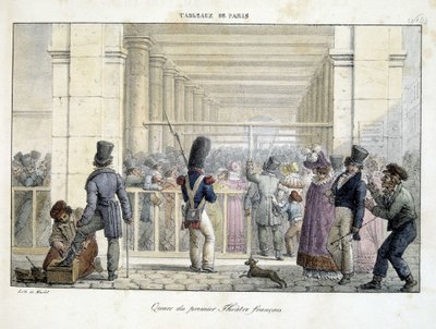 Cola en el Primer Teatro Francés - litografía de Marlet, en “Tableaux de Paris” de Jean Henri Marlet