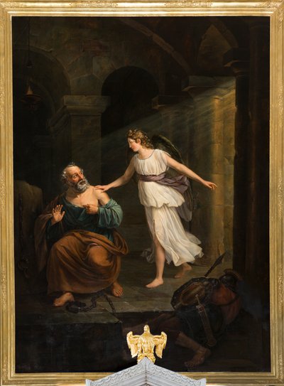 Iglesia parroquial (Nederbrakel, Parochiekerk Sint-Pieter-in-de-Banden). Interior. Pintura. "San Pedro liberado por el ángel y Tomás". Jean-Henri De Coene. Ca 1835 de Jean Henri de Coene