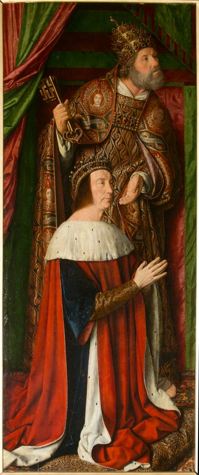 Pedro II de Borbón con San Pedro (detalle). Tríptico del maestro de Moulins de Jean Hey