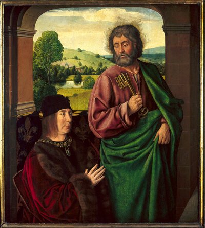 Retrato de Pierre II de Beaujeu, Duque de Borbón (1439-1505) presentado por San Pedro de Jean Hey