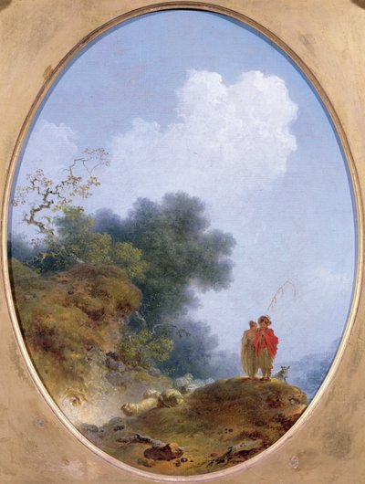 Un pastor tocando la flauta mientras una campesina escucha de Jean Honore Fragonard