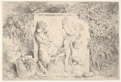 Un bajorrelieve que representa un sátiro a la izquierda sosteniendo dos infantes, otro niño sátiro a la derecha..., 1763 de Jean Honore Fragonard