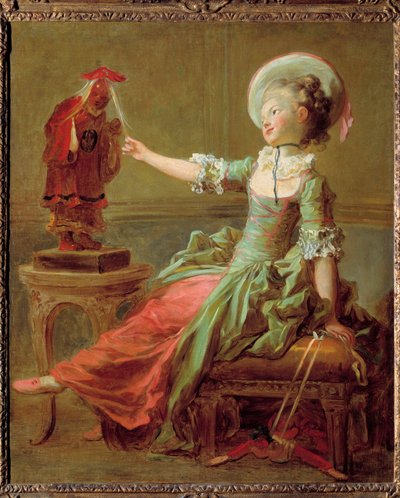 Una joven se divierte con una estatua china tirándole del pelo de Jean Honore Fragonard