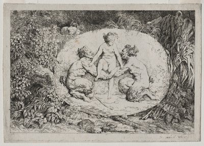 Bacanales: ninfa sostenida por dos sátiros de Jean Honore Fragonard