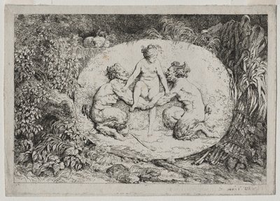 Bacanales: Ninfa sostenida por dos sátiros, 1763 de Jean Honore Fragonard